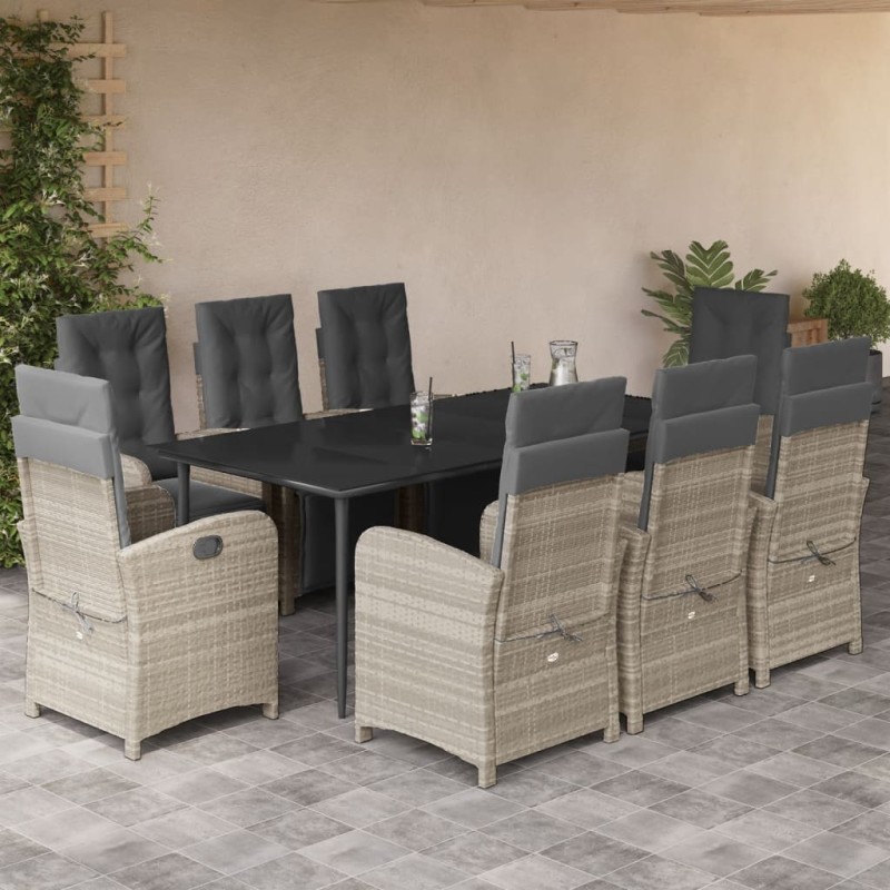 vidaXL 9-tlg. Garten-Essgruppe mit Kissen Hellgrau Poly Rattan vidaXL 9-tlg. Garten-Essgruppe mit Kissen Hellgrau Poly Rattan