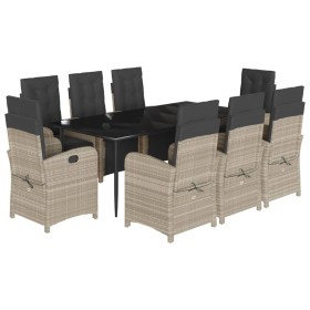 vidaXL 9-tlg. Garten-Essgruppe mit Kissen Hellgrau Poly Rattan