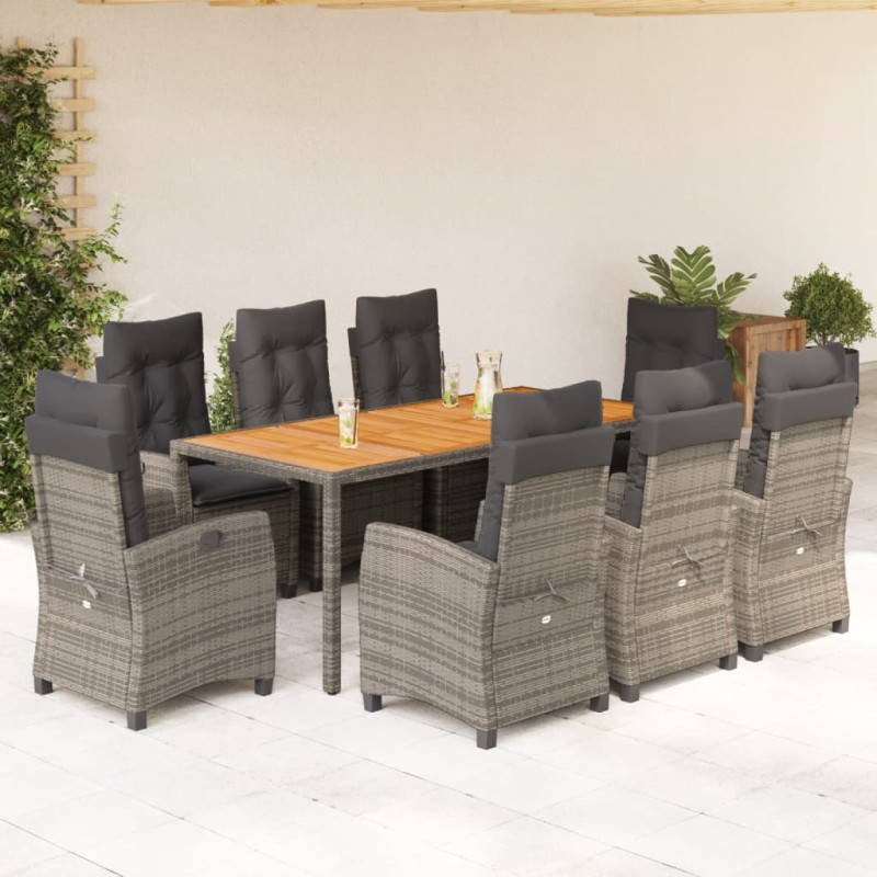 vidaXL 9-tlg. Garten-Essgruppe mit Kissen Grau Poly Rattan vidaXL 9-tlg. Garten-Essgruppe mit Kissen Grau Poly Rattan
