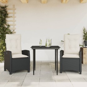 vidaXL 3-tlg. Garten-Essgruppe mit Kissen Schwarz Poly Rattan