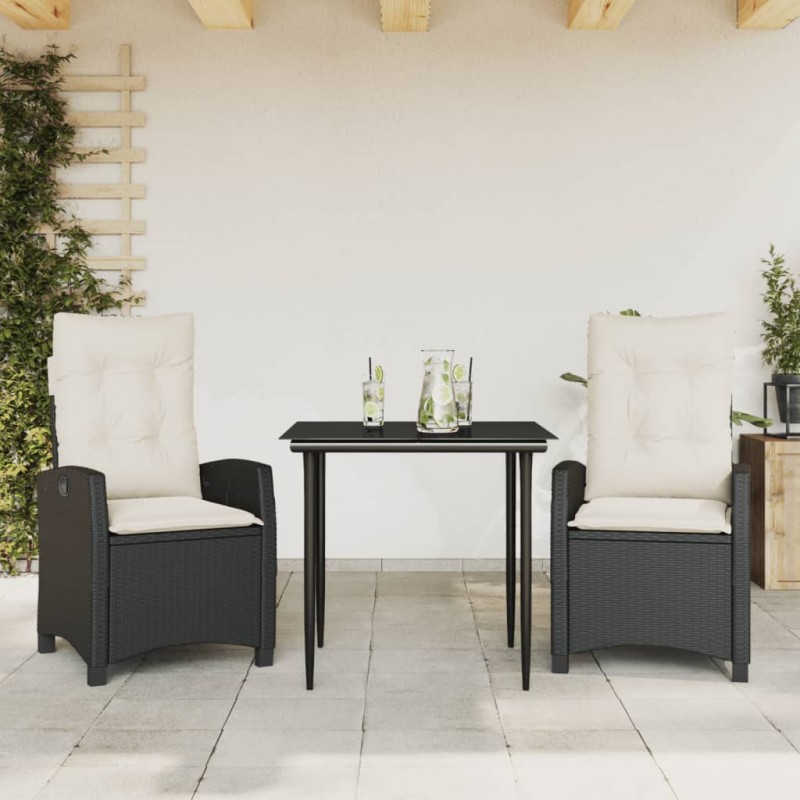 vidaXL 3-tlg. Garten-Essgruppe mit Kissen Schwarz Poly Rattan vidaXL 3-tlg. Garten-Essgruppe mit Kissen Schwarz Poly Rattan