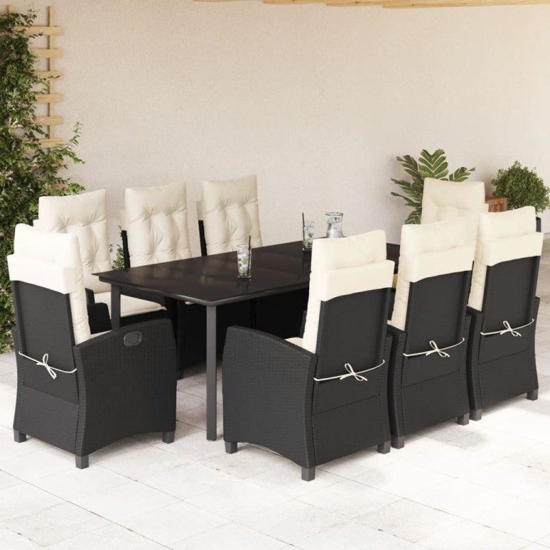 vidaXL 9-tlg. Garten-Essgruppe mit Kissen Schwarz Poly Rattan vidaXL 9-tlg. Garten-Essgruppe mit Kissen Schwarz Poly Rattan