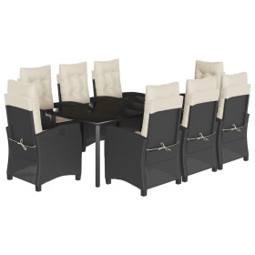 vidaXL 9-tlg. Garten-Essgruppe mit Kissen Schwarz Poly Rattan