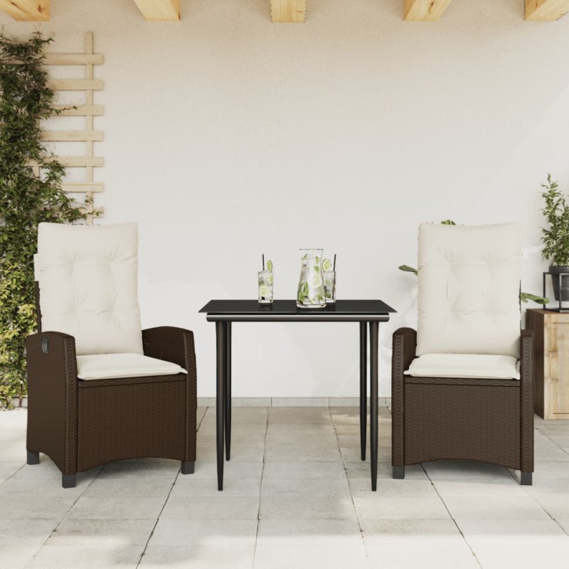 vidaXL 3-tlg. Garten-Essgruppe mit Kissen Braun Poly Rattan vidaXL 3-tlg. Garten-Essgruppe mit Kissen Braun Poly Rattan