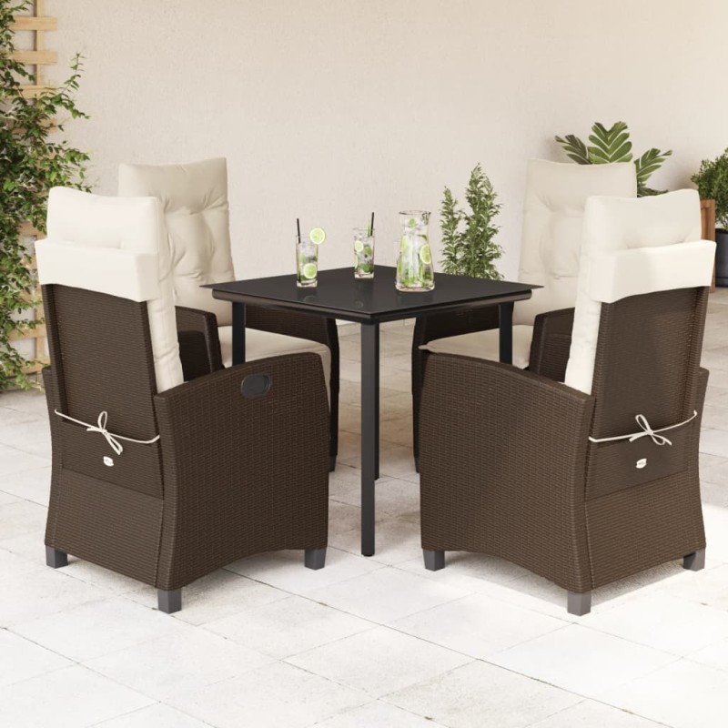 vidaXL 5-tlg. Garten-Essgruppe mit Kissen Braun Poly Rattan vidaXL 5-tlg. Garten-Essgruppe mit Kissen Braun Poly Rattan