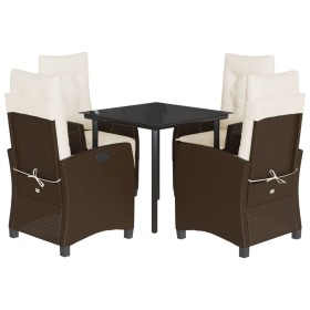 vidaXL 5-tlg. Garten-Essgruppe mit Kissen Braun Poly Rattan