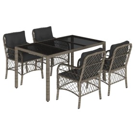 vidaXL 5-tlg. Garten-Essgruppe mit Kissen Grau Poly Rattan