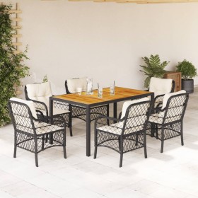 vidaXL 7-tlg. Garten-Essgruppe mit Kissen Schwarz Poly Rattan