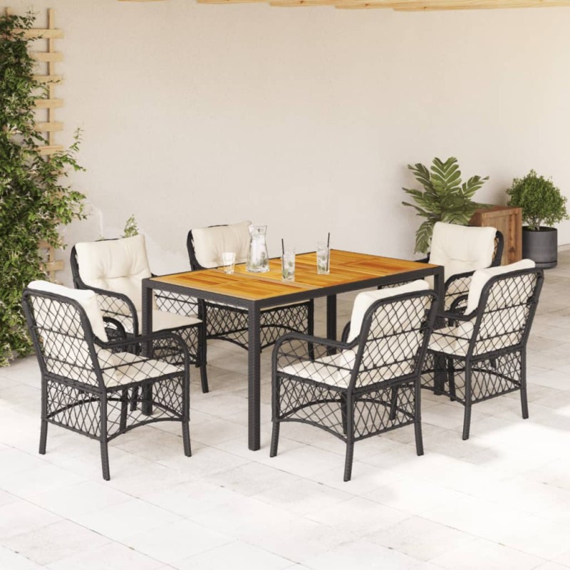 vidaXL 7-tlg. Garten-Essgruppe mit Kissen Schwarz Poly Rattan vidaXL 7-tlg. Garten-Essgruppe mit Kissen Schwarz Poly Rattan