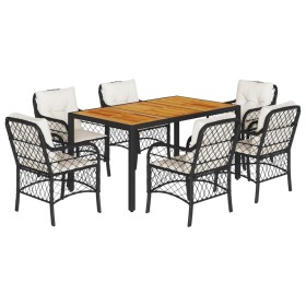 vidaXL 7-tlg. Garten-Essgruppe mit Kissen Schwarz Poly Rattan