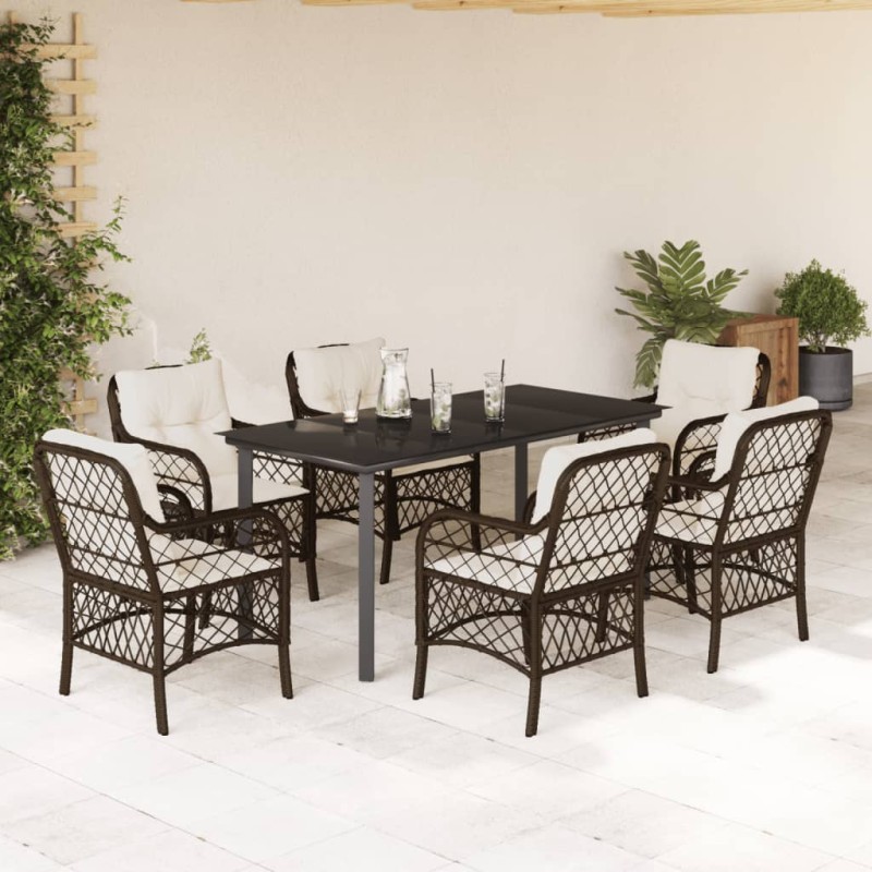 vidaXL 7-tlg. Garten-Essgruppe mit Kissen Braun Poly Rattan vidaXL 7-tlg. Garten-Essgruppe mit Kissen Braun Poly Rattan