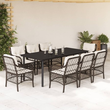 vidaXL 9-tlg. Garten-Essgruppe mit Kissen Braun Poly Rattan