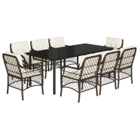vidaXL 9-tlg. Garten-Essgruppe mit Kissen Braun Poly Rattan