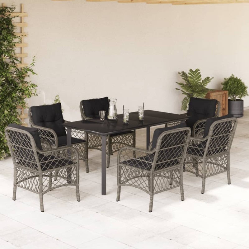 vidaXL 7-tlg. Garten-Essgruppe mit Kissen Grau Poly Rattan vidaXL 7-tlg. Garten-Essgruppe mit Kissen Grau Poly Rattan