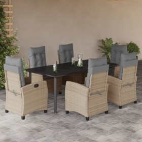 vidaXL 7-tlg. Garten-Essgruppe mit Kissen Beigemischung Poly Rattan