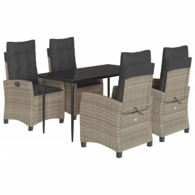 vidaXL 5-tlg. Garten-Essgruppe mit Kissen Hellgrau Poly Rattan