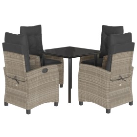 vidaXL 5-tlg. Garten-Essgruppe mit Kissen Hellgrau Poly Rattan