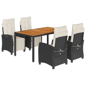 vidaXL 5-tlg. Garten-Essgruppe mit Kissen Schwarz Poly Rattan