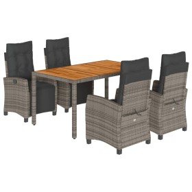 vidaXL 5-tlg. Garten-Essgruppe mit Kissen Grau Poly Rattan