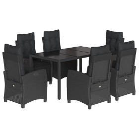 vidaXL 7-tlg. Garten-Essgruppe mit Kissen Schwarz Poly Rattan