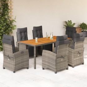 vidaXL 7-tlg. Garten-Essgruppe mit Kissen Grau Poly Rattan