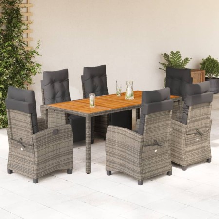 vidaXL 7-tlg. Garten-Essgruppe mit Kissen Grau Poly Rattan