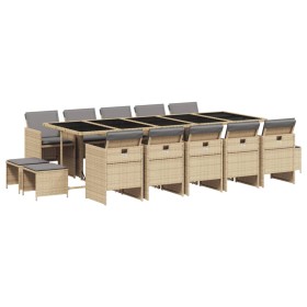 vidaXL 15-tlg. Garten-Essgruppe mit Kissen Beigemischung Poly Rattan