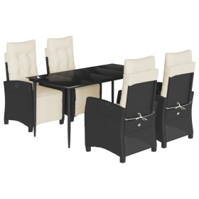 vidaXL 5-tlg. Garten-Essgruppe mit Kissen Schwarz Poly Rattan
