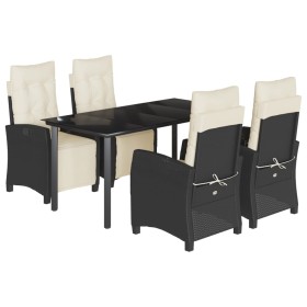 vidaXL 5-tlg. Garten-Essgruppe mit Kissen Schwarz Poly Rattan