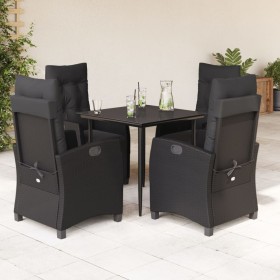 vidaXL 5-tlg. Garten-Essgruppe mit Kissen Schwarz Poly Rattan