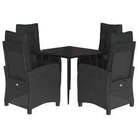 vidaXL 5-tlg. Garten-Essgruppe mit Kissen Schwarz Poly Rattan