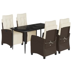 vidaXL 5-tlg. Garten-Essgruppe mit Kissen Braun Poly Rattan