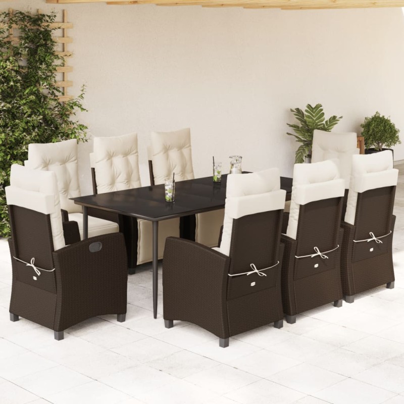 vidaXL 9-tlg. Garten-Essgruppe mit Kissen Braun Poly Rattan vidaXL 9-tlg. Garten-Essgruppe mit Kissen Braun Poly Rattan