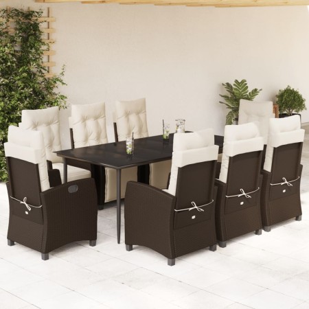 vidaXL 9-tlg. Garten-Essgruppe mit Kissen Braun Poly Rattan