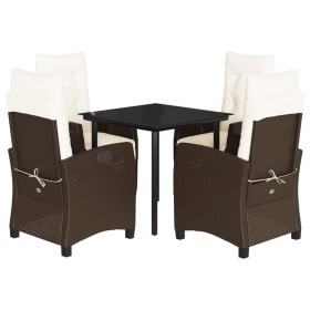 vidaXL 5-tlg. Garten-Essgruppe mit Kissen Braun Poly Rattan