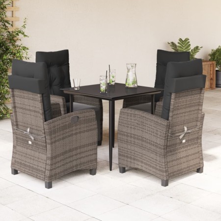 vidaXL 5-tlg. Garten-Essgruppe mit Kissen Grau Poly Rattan