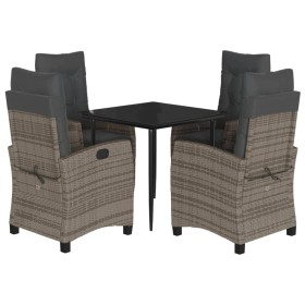 vidaXL 5-tlg. Garten-Essgruppe mit Kissen Grau Poly Rattan