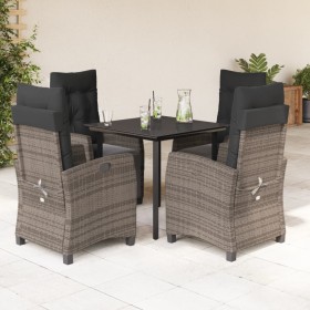 vidaXL 5-tlg. Garten-Essgruppe mit Kissen Grau Poly Rattan