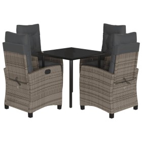vidaXL 5-tlg. Garten-Essgruppe mit Kissen Grau Poly Rattan