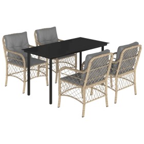vidaXL 5-tlg. Garten-Essgruppe mit Kissen Beigemischung Poly Rattan