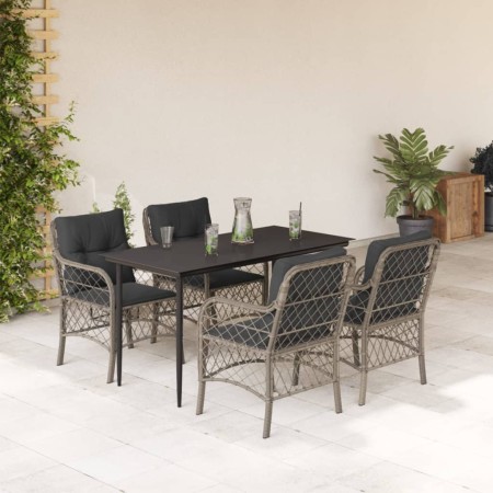 vidaXL 5-tlg. Garten-Essgruppe mit Kissen Hellgrau Poly Rattan