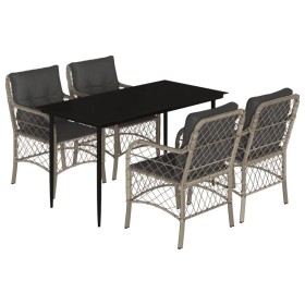 vidaXL 5-tlg. Garten-Essgruppe mit Kissen Hellgrau Poly Rattan