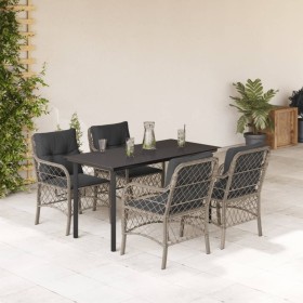 vidaXL 5-tlg. Garten-Essgruppe mit Kissen Hellgrau Poly Rattan