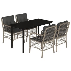 vidaXL 5-tlg. Garten-Essgruppe mit Kissen Hellgrau Poly Rattan