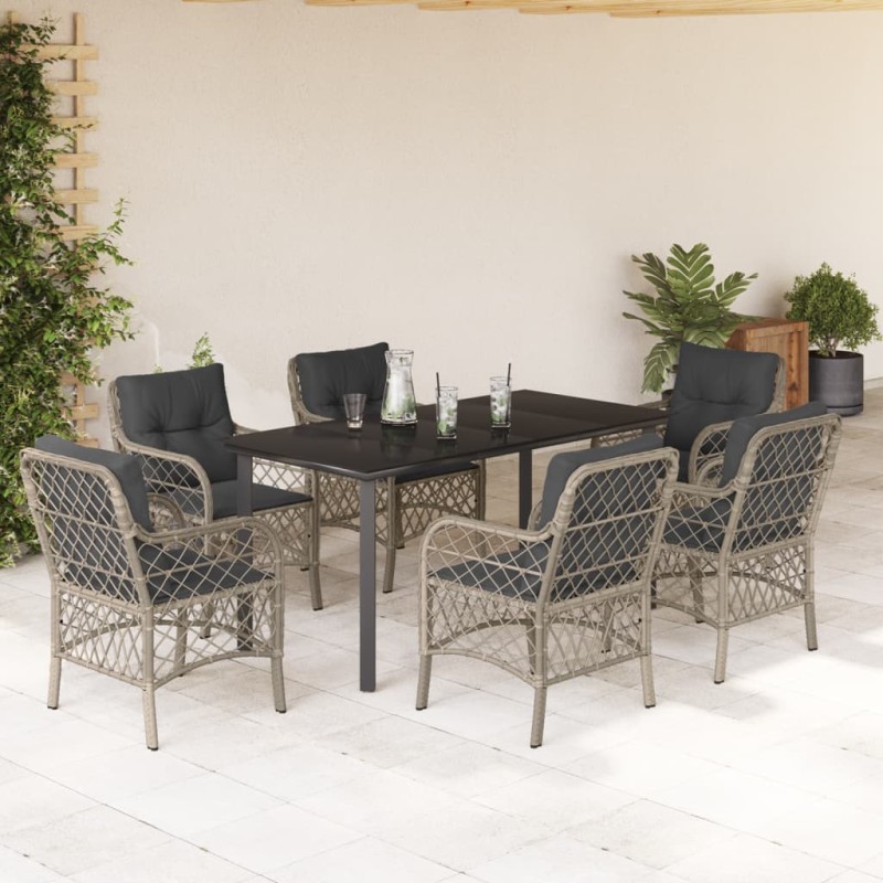 vidaXL 7-tlg. Garten-Essgruppe mit Kissen Hellgrau Poly Rattan vidaXL 7-tlg. Garten-Essgruppe mit Kissen Hellgrau Poly Rattan