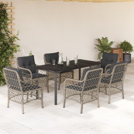 vidaXL 7-tlg. Garten-Essgruppe mit Kissen Hellgrau Poly Rattan