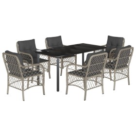 vidaXL 7-tlg. Garten-Essgruppe mit Kissen Hellgrau Poly Rattan