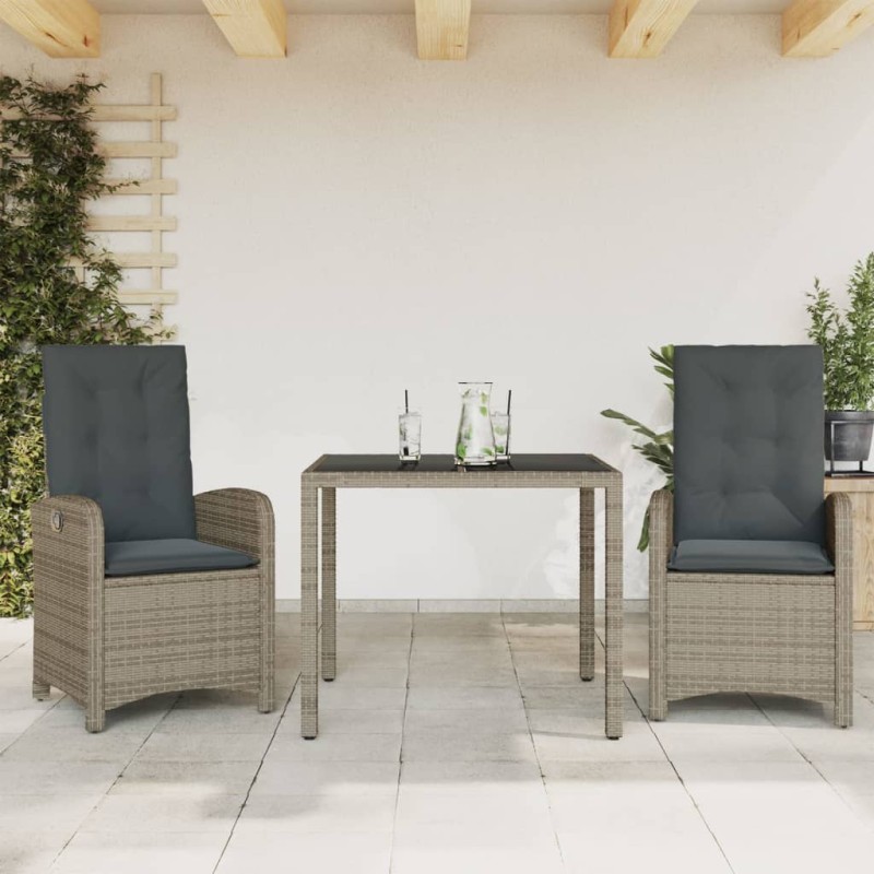 vidaXL 3-tlg. Garten-Essgruppe mit Kissen Grau Poly Rattan vidaXL 3-tlg. Garten-Essgruppe mit Kissen Grau Poly Rattan