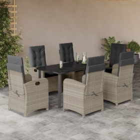 vidaXL 7-tlg. Garten-Essgruppe mit Kissen Hellgrau Poly Rattan