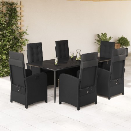 vidaXL 7-tlg. Garten-Essgruppe mit Kissen Schwarz Poly Rattan
